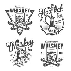 Vintage monochrome whiskey bar emblems