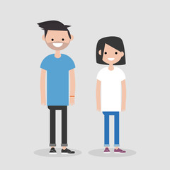Young cartoon character man and women. Flat vector illustration, clip art