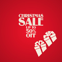 Gift box, ribbon bow, falling snow, Christmas card