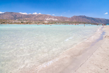 The Elafonissi Beach with crystal clear water, lagoon in the southwest of Crete island, Greece, Europe.