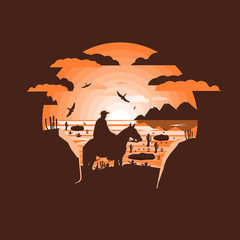 Wild west landscape. Western scene.Negative space illustration