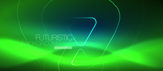 Naklejka premium Neon glowing techno lines, hi-tech futuristic abstract background template with geometric shapes