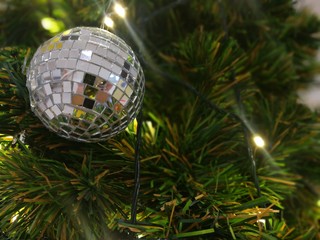 disco ball on christmas tree