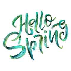 Lettering - Hello Spring. Sweet spring inspiration, typography. Calligraphy graphic design element. A handwritten sign.