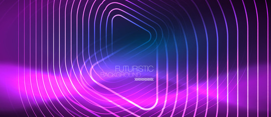 Neon glowing techno lines, hi-tech futuristic abstract background template with geometric shapes
