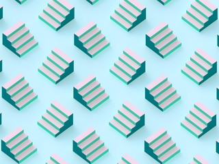 Minimal background of stairs shape texture in blue and pink pastel colors. 3d Rendering. 
