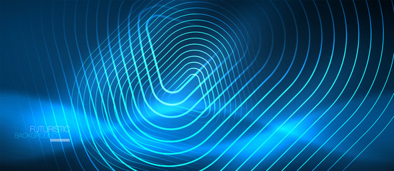 Fototapeta premium Neon glowing techno lines, hi-tech futuristic abstract background template with geometric shapes