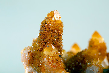 Golden citrine healing crystals. Stone quartz mineral specimen