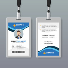 Elegant office ID card design template with blue details