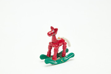 Christmas, wooden, Christmas tree toy on a white background close-up. Christmas decoration spruce. insulator.