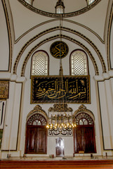 Bursa, Turkey, 30 April 2012: Ottoman Calligraphy, Ulu Mosque or Grand Mosque built in the Seljuk style, it was ordered by the Ottoman Sultan Bayezid I and built between 1396 and 1399.