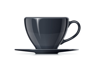 Ceramic cup with plate for tea, coffee and hot beverage. Black