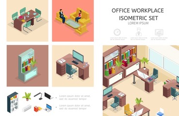 Isometric Office Interior Infographic Concept