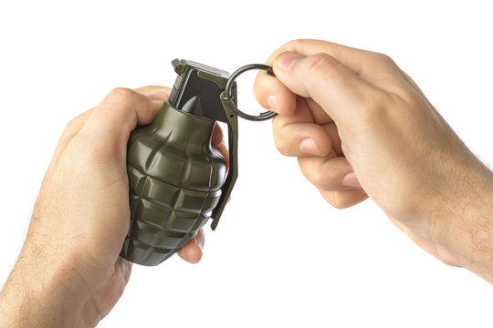 Hand pulls a check from a grenade