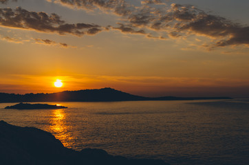 Seascape with cloudy sky at sunset. Fethie Beach. Mediterranean Sea, Antalya Province, Lycia, Anatolia Peninsula, Mediterranean Coast, Turkey,