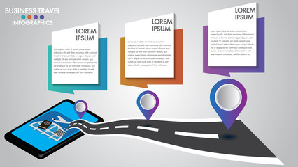 Infographic design 3d mobile tablet with road navigation, concept of navigator technology.Timeline with 3 steps, number options, or process.Vector illustration.