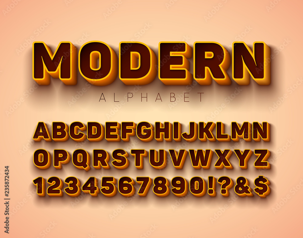 Fototapete vector 3d alphabet font with frame and shadow on red background. modern typeface design collection w