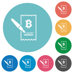 Signing Bitcoin cheque flat round icons