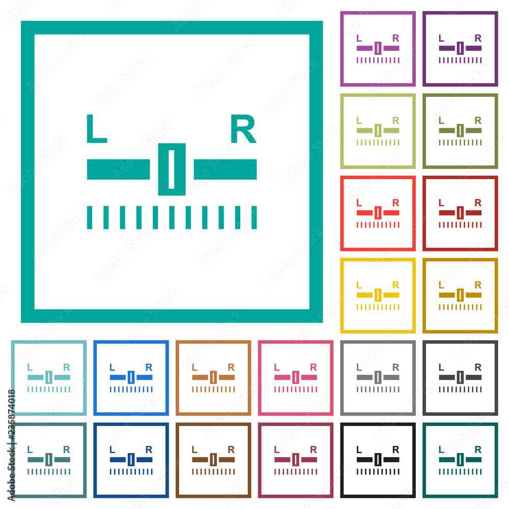 Poster audio balance control flat color icons with quadrant frames