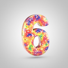 Bright acrylic pouring number 6 isolated on white background