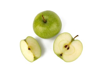 Green fresh apple with slice isolated on white background