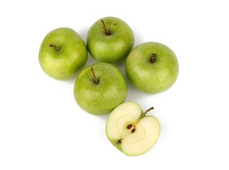 Green fresh apple with slice isolated on white background