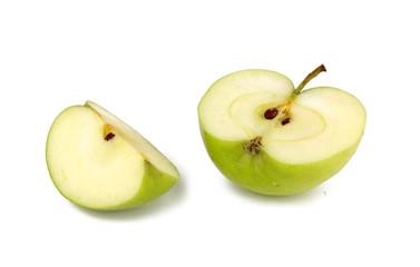 Green fresh apple with slice isolated on white background