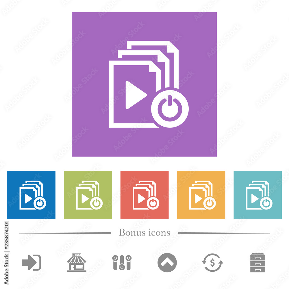 Poster exit from playlist flat white icons in square backgrounds
