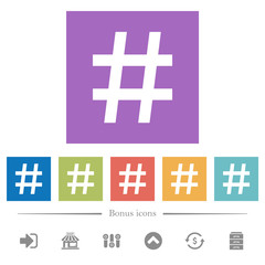 Obraz premium Hash tag flat white icons in square backgrounds