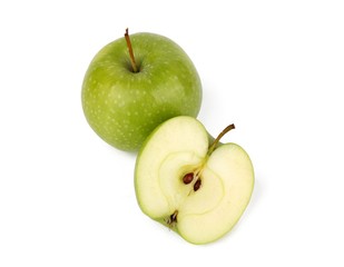 Sliced Fresh Green Apple Isolated on White Background in Full Depth of Field 