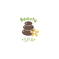 Logo design graphics for spa relax salon. Stones and flower. Simple llustration in flat style.
