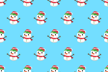 Vector cartoon happy christmas snowman seamless pattern