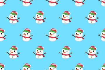 Vector cartoon happy christmas snowman seamless pattern