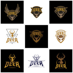 Set of Deer Hunt Logo template, Elegant Deer Head logo designs vector