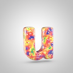 Bright acrylic pouring letter U lowercase isolated on white background