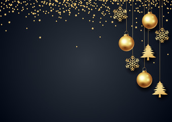 Fototapeta na wymiar Happy New Year 2019. background with christmas ball, snowflak, christmas tree. vector illustration