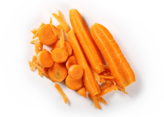 Carrot slices isolated on white background, top view