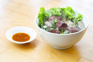 Boiled blood pork soup, asian food delicious thai food