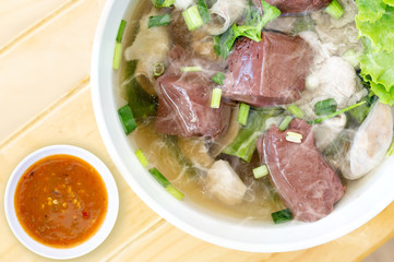 Boiled blood pork soup, with chili sauce delicious thai food
