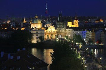 Fototapeta na wymiar Prague, Czech Republic, Beautiful view of the night city from above