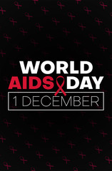 Fototapeta na wymiar World aids day, 1 December. Black poster with awareness red ribbon.