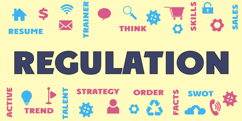 REGULATION Panoramic Banner with icons and tags, words. Hi tech concept. Modern style
