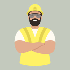 worker in helmet ,vector illustration , flat style 