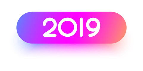 Pink spectrum 2019 New Year sign, icon or oval button.
