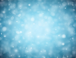 Blue background with snow for winter, Christmas and New Year design.