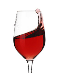 Glass of red wine on white background