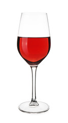 Glass of tasty wine on white background