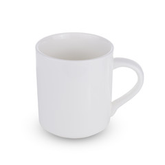 White one empty mug for coffee or tea isolated on white background