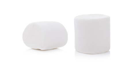 Two Fluffy white marshmallow closeup isolated on white background.