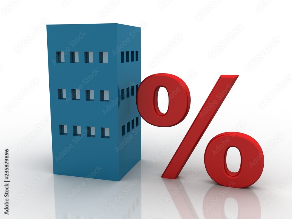Aufkleber 3d rendering percentage icon with building